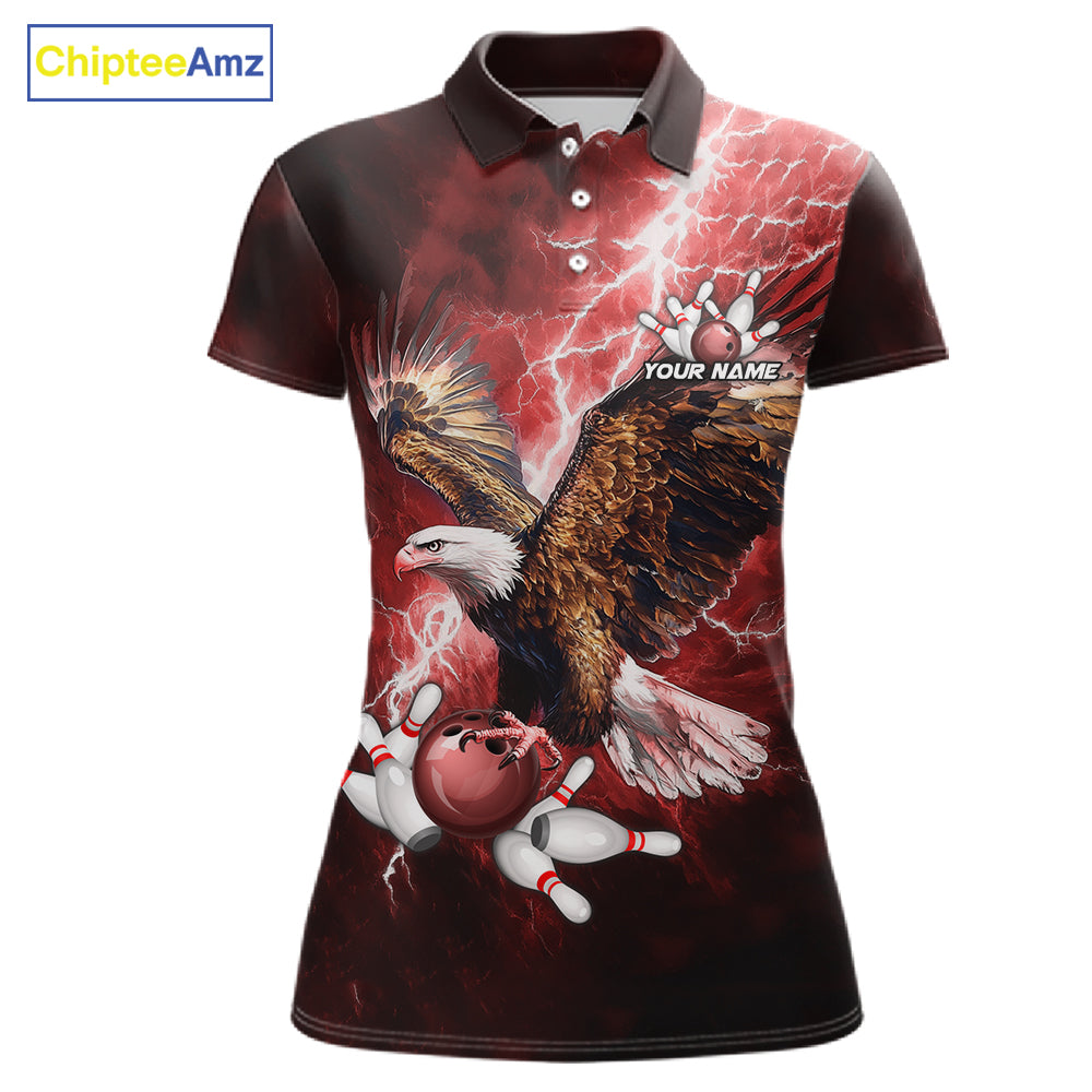 Red Lightning Thunder Custom Eagle Bowling Shirts For Women, Bowling Team Jersey Polo & 1/4 Zip TDM8072