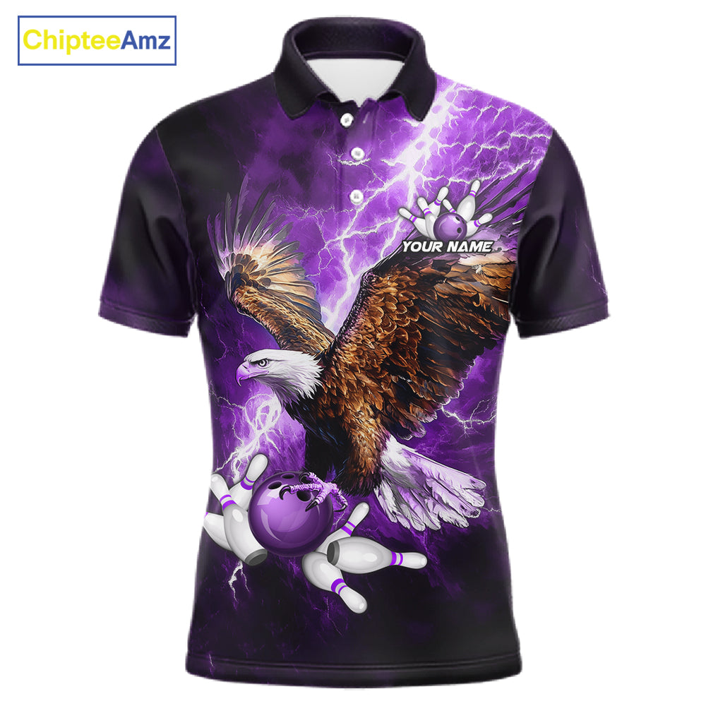 Purple Lightning Thunder Custom Eagle Bowling Shirts For Men, Bowling Team Jersey Polo & 1/4 Zip TDM8073