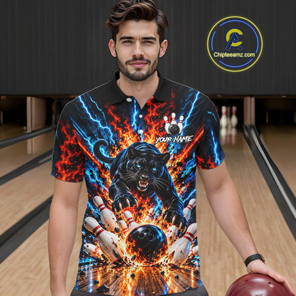 Flame And Lightning Custom Panther Bowling Shirts For Men, Bowling Team Jersey Polo & 1/4 Zip TDM8080