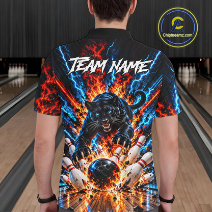 Flame And Lightning Custom Panther Bowling Shirts For Men, Bowling Team Jersey Polo & 1/4 Zip TDM8080