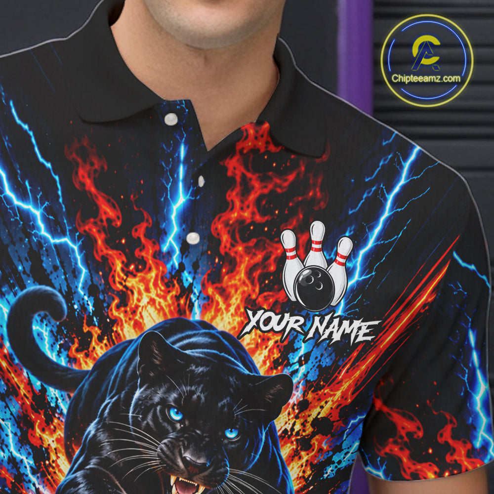 Flame And Lightning Custom Panther Bowling Shirts For Men, Bowling Team Jersey Polo & 1/4 Zip TDM8080
