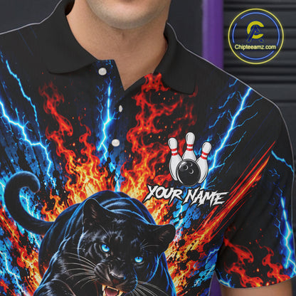 Flame And Lightning Custom Panther Bowling Shirts For Men, Bowling Team Jersey Polo & 1/4 Zip TDM8080
