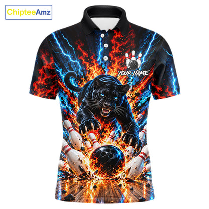 Flame And Lightning Custom Panther Bowling Shirts For Men, Bowling Team Jersey Polo & 1/4 Zip TDM8080
