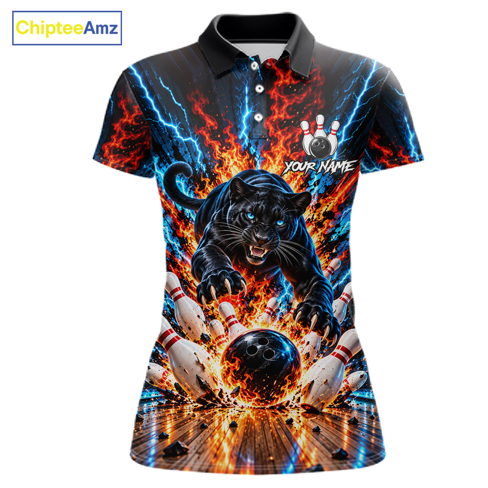 Flame And Lightning Custom Panther Bowling Shirts For Women, Bowling Team Jersey Polo & 1/4 Zip TDM8080