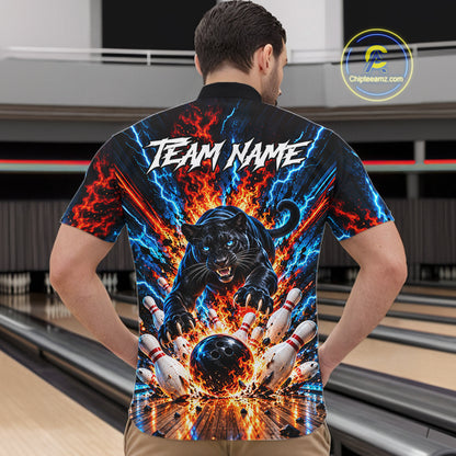 Flame And Lightning Custom Panther Bowling Shirts For Men, Bowling Team Jersey Polo & 1/4 Zip TDM8080