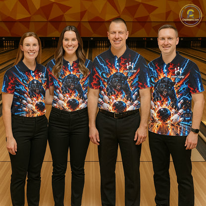 Flame And Lightning Custom Panther Bowling Shirts For Men, Bowling Team Jersey Polo & 1/4 Zip TDM8080