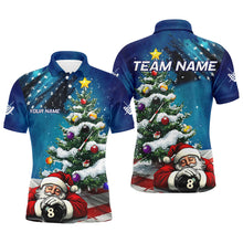 Load image into Gallery viewer, Funny Santa Christmas Pine Tree Custom American Flag Billiard Shirts For Men, Xmas Billiard Jerseys TDM3128