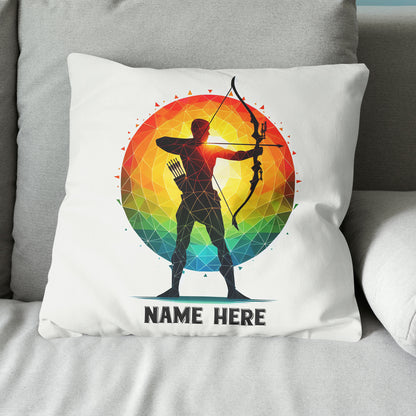 Colorful Men Archer Custom Name White Pillow, Best Archery Pillow Gifts TDM0857