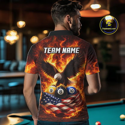 Personalized Flame Eagle 8 Ball, 9 Ball & 10 Ball US Flag Billiard Shirt For Men, Pool Team Jersey TDM5853