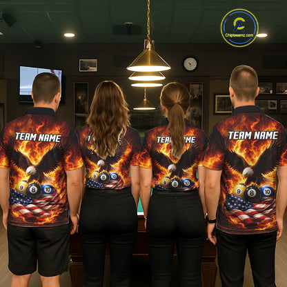 Personalized Flame Eagle 8 Ball, 9 Ball & 10 Ball US Flag Billiard Shirt For Women, Pool Team Jersey TDM5853
