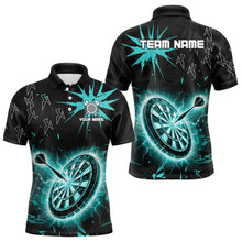 Load image into Gallery viewer, Custom Dart Jerseys For Men, Black And Turquoise Dartboard Thunder Lightning Darts Polo &amp; 1/4 Zip TDM3667