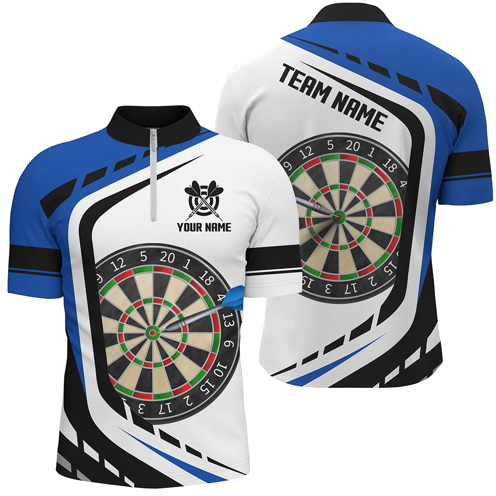 Dartboard Blue Jerseys Men Darts Quarter-Zip Shirts Custom Darts Uniform For Team Player TDM1364