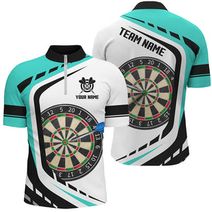 Dartboard Turquoise Jerseys Men Darts Quarter-Zip Shirts Custom Darts Uniform For Team TDM1365