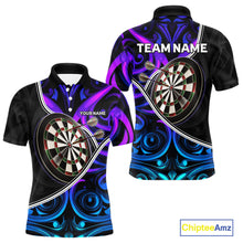 Load image into Gallery viewer, Neon Purple Blue Tribal Pattern Dart Shirts For Men Custom Dart Jerseys Team Polo &amp; Quarter Zip TDM3823