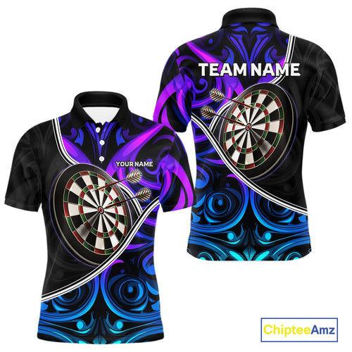 Neon Purple Blue Tribal Pattern Dart Shirts For Men Custom Dart Jerseys Team Polo & Quarter Zip TDM3823