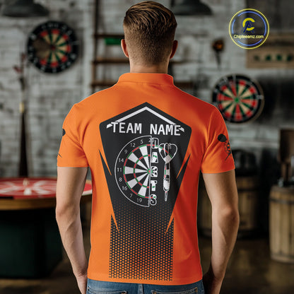 Orange Sport Style Dart Arrows Dart Polo & 1/4 Zip Shirts For Men, Dart Jerseys NYN0059