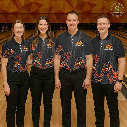 Personalized Fire Flame Bowling Jersey For Men Custom Bowling Team Shirt Polo & 1/4 Zip |Orange TDM6238