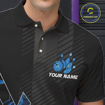 Personalized Fire Flame Bowling Jersey For Men Custom Bowling Team Shirt Polo & 1/4 Zip |Blue TDM6239