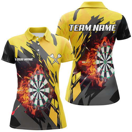 Personalized 3D Darts Board Fire Flame Women Darts Polo & Quartet-Zip Shirts, Yellow Darts Team Jersey TDM1729