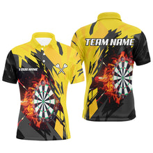 Load image into Gallery viewer, Personalized 3D Darts Board Fire Flame Men Darts Polo &amp; Quartet-Zip Shirts, Yellow Darts Team Jersey TDM1729