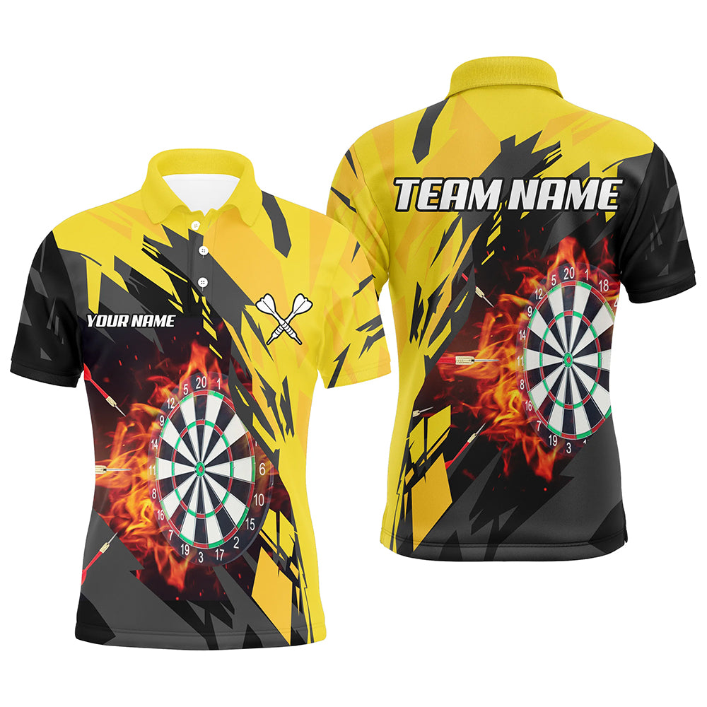 Personalized 3D Darts Board Fire Flame Men Darts Polo & Quartet-Zip Shirts, Yellow Darts Team Jersey TDM1729