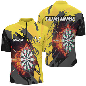 Personalized 3D Darts Board Fire Flame Men Darts Polo & Quartet-Zip Shirts, Yellow Darts Team Jersey TDM1729