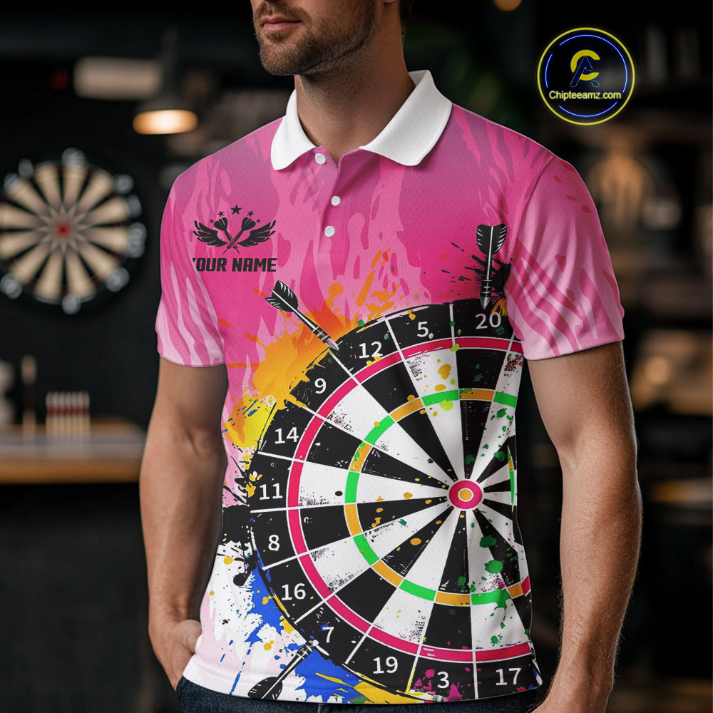 Funny Dartboards Colorful Paint Aim Shoot Swear Repeat Custom Men Darts Shirt, Dart Jerseys |Pink TDM4115