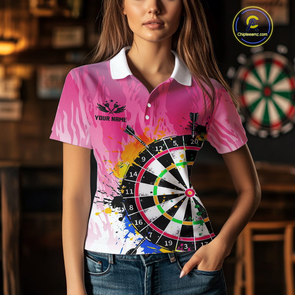 Funny Dartboards Colorful Paint Aim Shoot Swear Repeat Custom Women Darts Shirt, Dart Jerseys |Pink TDM4115
