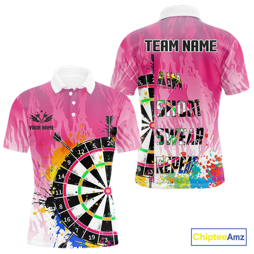Funny Dartboards Colorful Paint Aim Shoot Swear Repeat Custom Men Darts Shirt, Dart Jerseys |Pink TDM4115