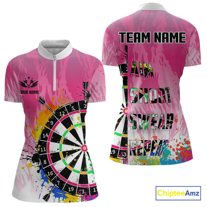 Funny Dartboards Colorful Paint Aim Shoot Swear Repeat Custom Women Darts Shirt, Dart Jerseys |Pink TDM4115