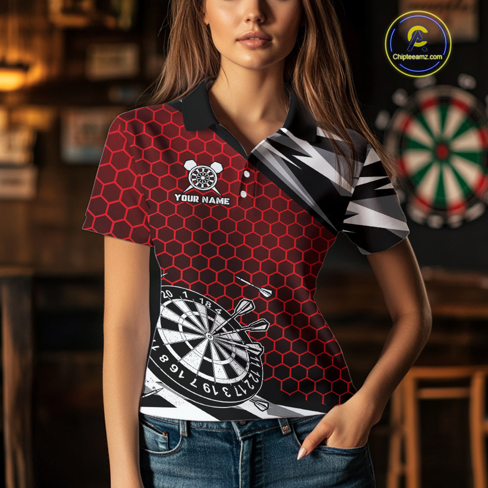 Personalized Dartboard Red Hexagon Dart Shirts For Women Custom Team Polo & 1/4 Zip Darts Jerseys TDM4116