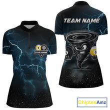 Load image into Gallery viewer, Tornado billiard quarter zip shirt for women built for pool tournaments and competitive league play.