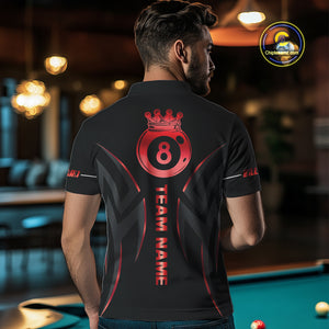 Customized 8 Ball Pool Crown Men Billiard Shirts, Red And Black Billiard Team Shirt Pool Jerseys TDM4728