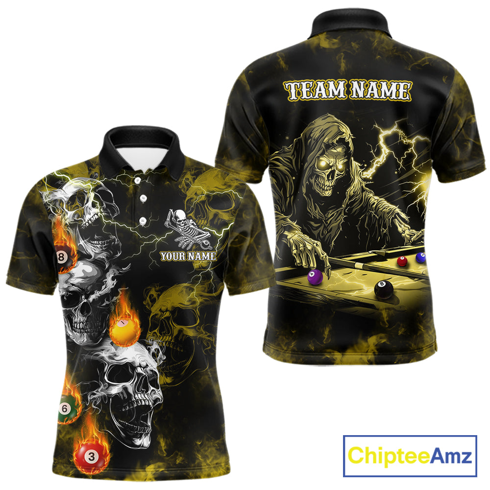 Personalized Yellow Grim Reaper Billiard Shirts For Men Custom Smoke Skull Pool Team Jersey TDM7425