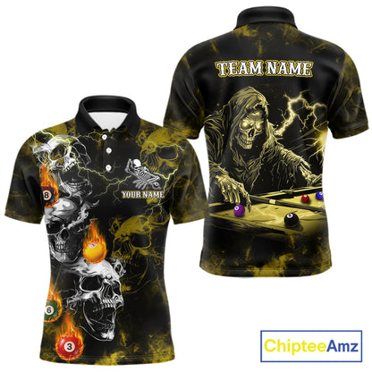 Personalized Yellow Grim Reaper Billiard Shirts For Men Custom Smoke Skull Pool Team Jersey TDM7425