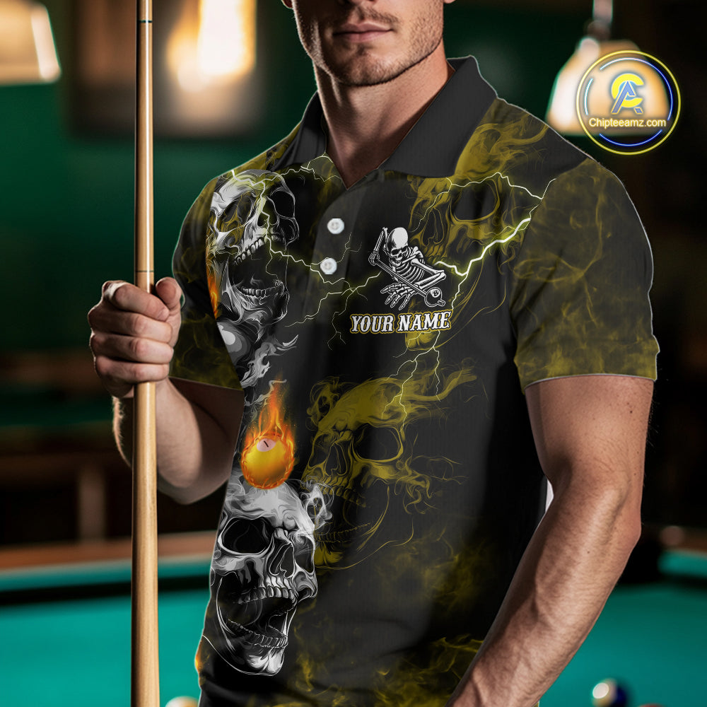 Personalized Yellow Grim Reaper Billiard Shirts For Men Custom Smoke Skull Pool Team Jersey TDM7425