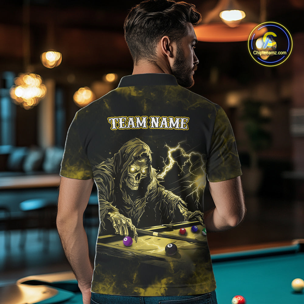 Personalized Yellow Grim Reaper Billiard Shirts For Men Custom Smoke Skull Pool Team Jersey TDM7425