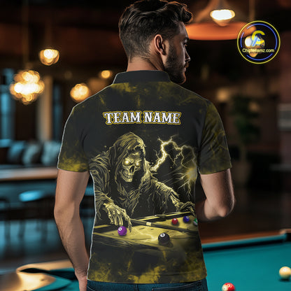 Personalized Yellow Grim Reaper Billiard Shirts For Men Custom Smoke Skull Pool Team Jersey TDM7425