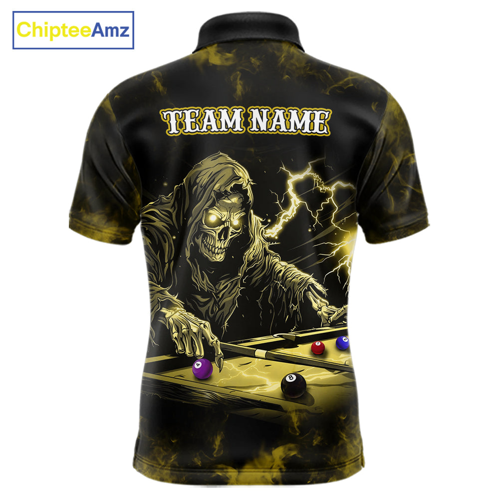 Personalized Yellow Grim Reaper Billiard Shirts For Men Custom Smoke Skull Pool Team Jersey TDM7425
