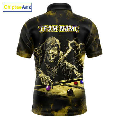 Personalized Yellow Grim Reaper Billiard Shirts For Men Custom Smoke Skull Pool Team Jersey TDM7425