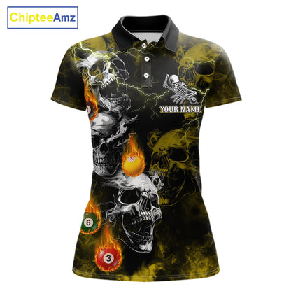 Personalized Yellow Grim Reaper Billiard Shirts For Women Custom Smoke Skull Pool Team Jersey TDM7425