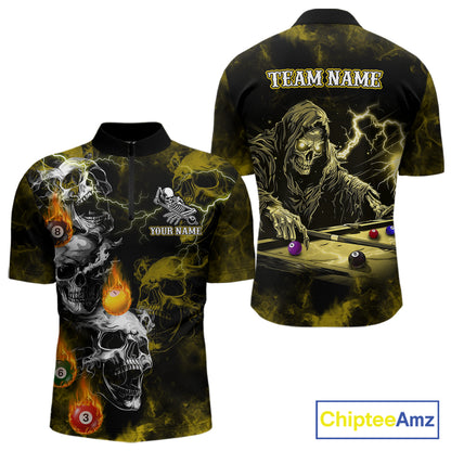 Personalized Yellow Grim Reaper Billiard Shirts For Men Custom Smoke Skull Pool Team Jersey TDM7425