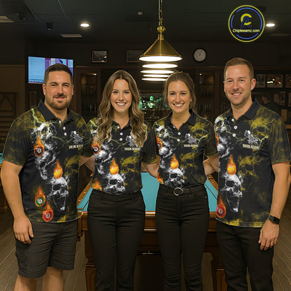 Personalized Yellow Grim Reaper Billiard Shirts For Men Custom Smoke Skull Pool Team Jersey TDM7425