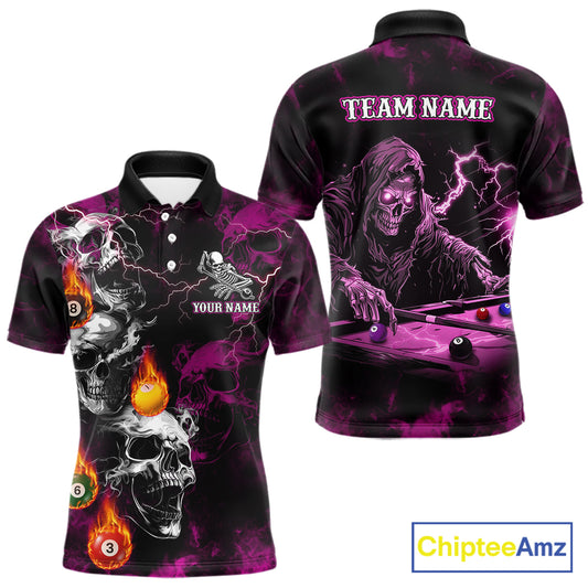 Personalized Pink Grim Reaper Billiard Shirts For Men Custom Smoke Skull Pool Team Jersey TDM7426