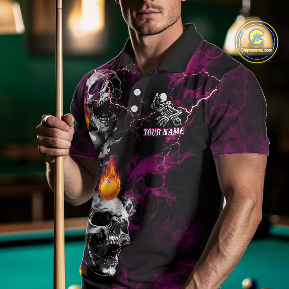 Personalized Pink Grim Reaper Billiard Shirts For Men Custom Smoke Skull Pool Team Jersey TDM7426