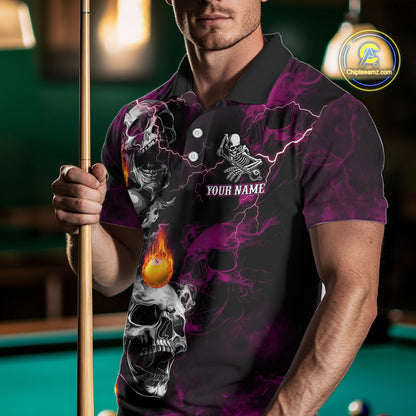 Personalized Pink Grim Reaper Billiard Shirts For Men Custom Smoke Skull Pool Team Jersey TDM7426