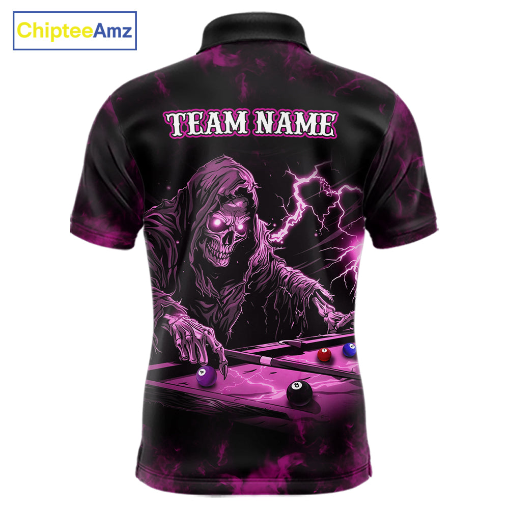 Personalized Pink Grim Reaper Billiard Shirts For Men Custom Smoke Skull Pool Team Jersey TDM7426