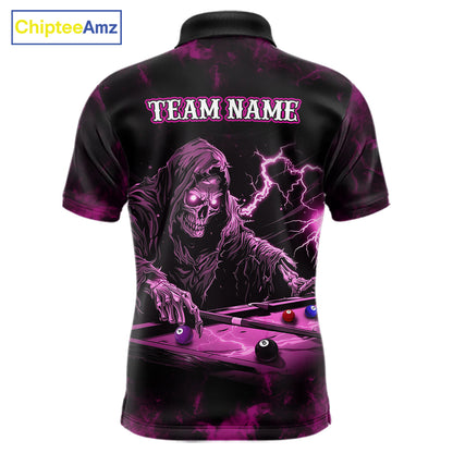 Personalized Pink Grim Reaper Billiard Shirts For Men Custom Smoke Skull Pool Team Jersey TDM7426