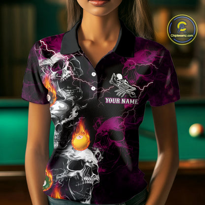 Personalized Pink Grim Reaper Billiard Shirts For Women Custom Smoke Skull Pool Team Jersey TDM7426