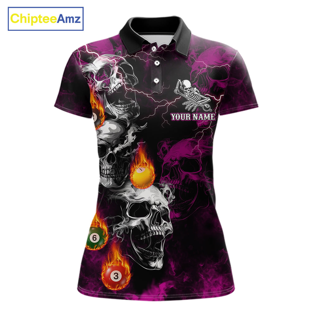Personalized Pink Grim Reaper Billiard Shirts For Women Custom Smoke Skull Pool Team Jersey TDM7426